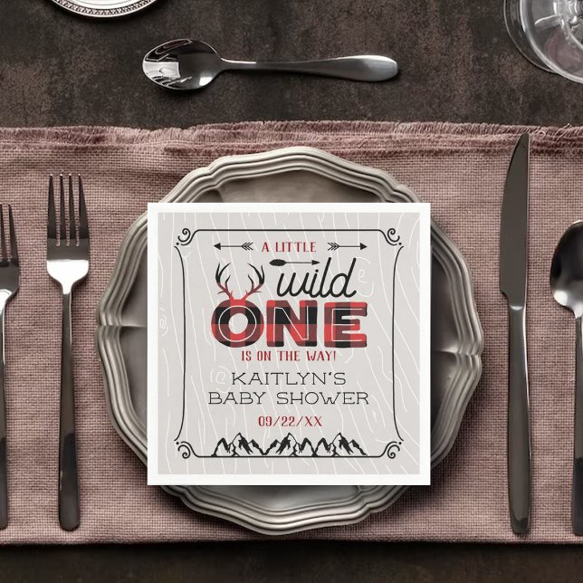 Wild One Boys Rustic Plaid Lumberjack Baby Shower Napkins (Creator Uploaded)