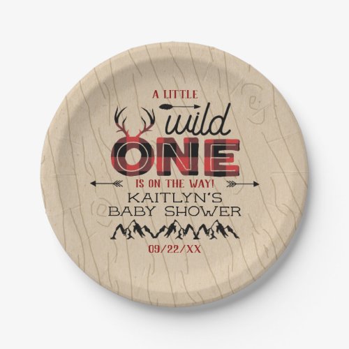 Wild One Boys Rustic Plaid Lumberjack Baby Shower Paper Plates