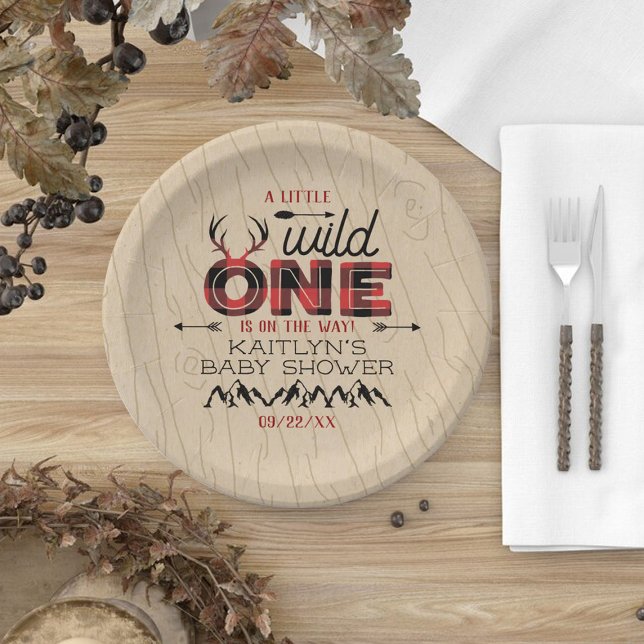 Wild One Boys Rustic Plaid Lumberjack Baby Shower Paper Plates (Creator Uploaded)
