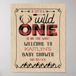 Wild One Boys Rustic Plaid Lumberjack Baby Shower Poster