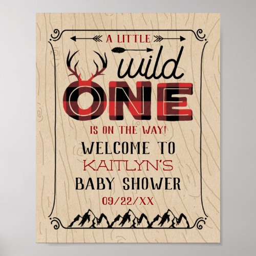 Wild One Boys Rustic Plaid Lumberjack Baby Shower Poster