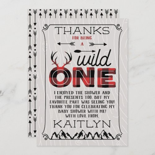 Wild One Boys Rustic Plaid Lumberjack Baby Shower Thank You Card