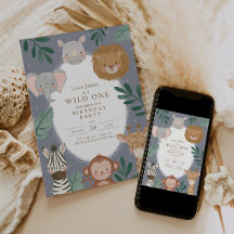 Wild One Boys' Safari Blue 1st Birthday