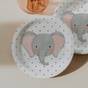 Wild One Boys' Safari Elephant Blue Polkadot Paper Plates