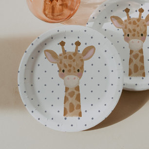 Wild One Boys' Safari Giraffe Blue Polkadot Paper Plates