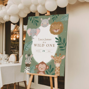 Wild One Boys' Safari Green 1st Birthday Foam Board
