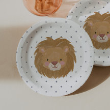Wild One Boys' Safari Lion Blue Polkadot
