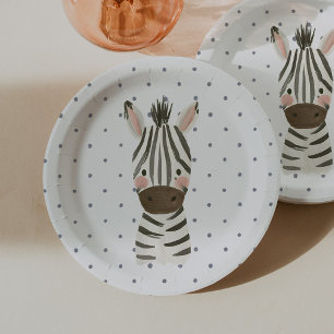 Wild One Boys' Safari Zebra Blue Polkadot Paper Plates