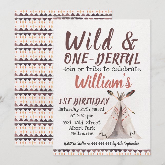 Wild One Boys Teepee Birthday Invitation (Front/Back)