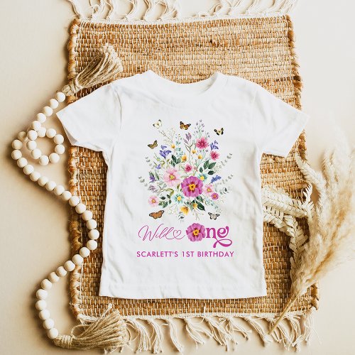 Wild One Bright Wildflowers Girl 1st Birthday Baby T_Shirt