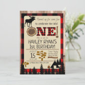 Wild One Buffalo Check Flannel Moose 1st Birthday Invitation (Standing Front)
