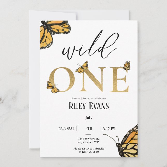 Wild One Butterfly First Birthday Invitation (Front)