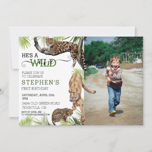 Wild One Cats Leopard Cougar Photo Birthday  Invitation