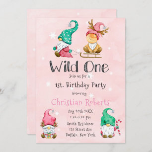 Wild One Christmas Gnome 1st Birthday Invitation