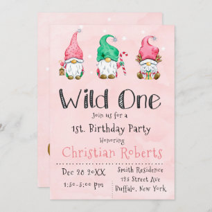 Wild One Christmas Gnomes 1st Birthday Party Invitation