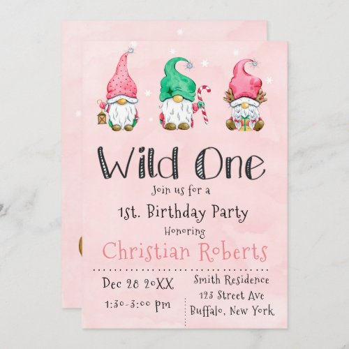 Wild One Christmas Gnomes 1st Birthday Party  Invitation