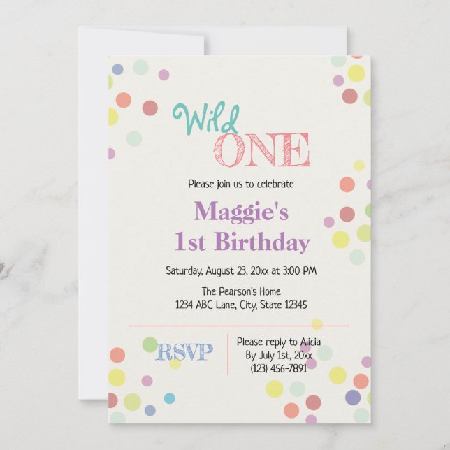 Wild One Colorful 1st Birthday Invitation (Front)