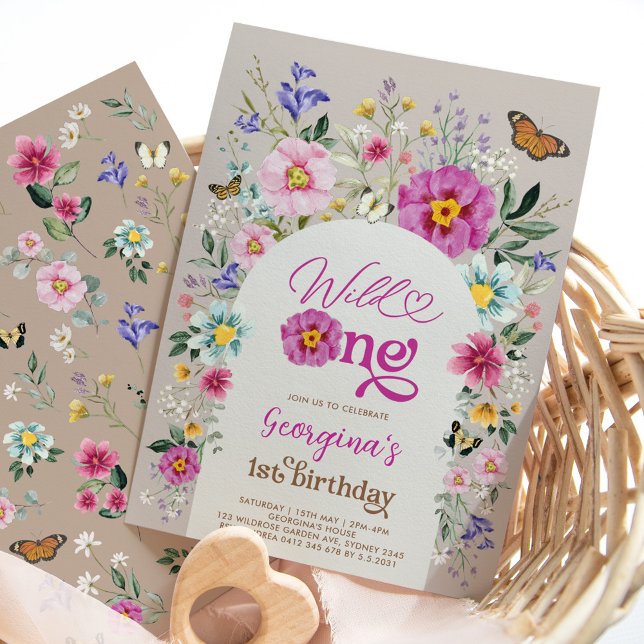 Wild One Colorful Boho Wildflower 1st Birthday Invitation (Creator Uploaded)