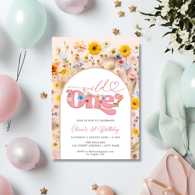 Wild One Colorful Wildflower 1st Birthday Invitation (Creator Uploaded)