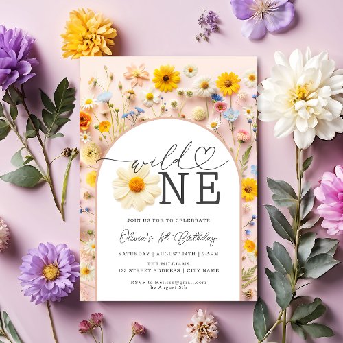 Wild One Colorful Wildflower 1st Birthday Invitation