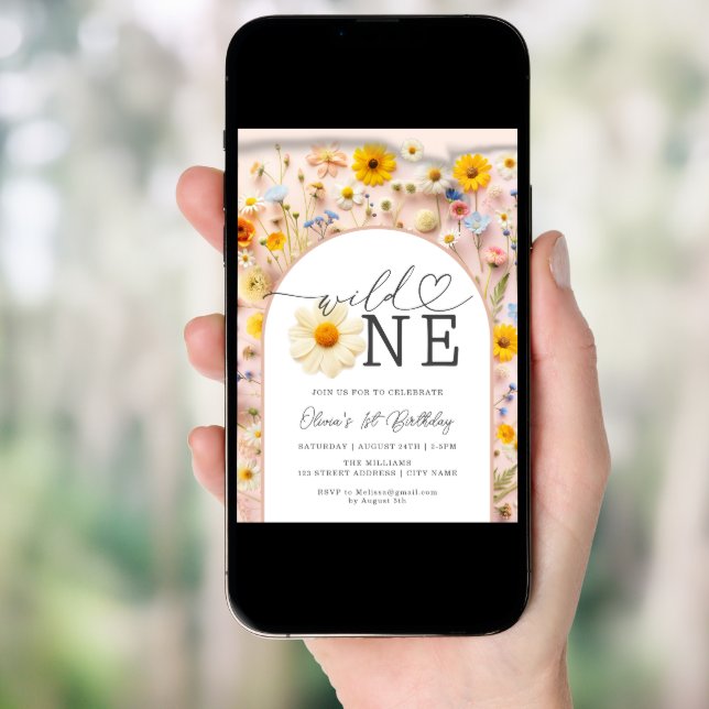 Wild One Colorful Wildflower 1st Birthday Invitation (Front Digital)