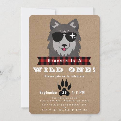 Wild One Cool Wolf 1st Birthday Invitation