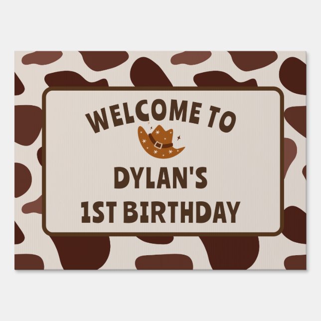 Wild One Cowboy Birthday Party Sign (Front)