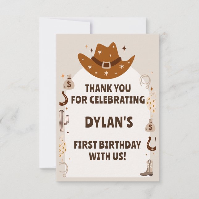Wild One Cowboy Birthday Thank You Card (Front)