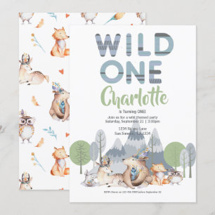 Wild One Cute Animal Birthday Invitation