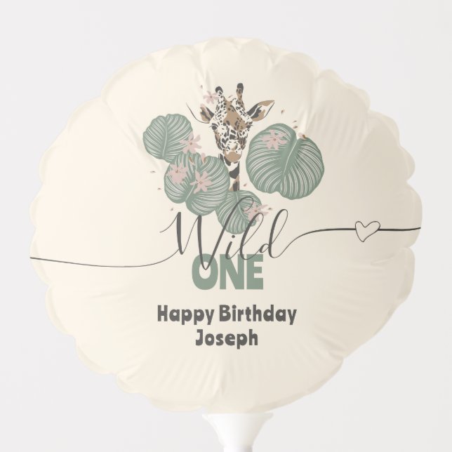 Wild One Cute animal Giraffe Photo Birthday Party Balloon (Front)