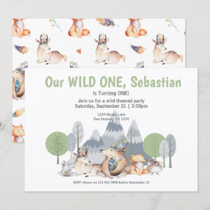 Wild One Cute Animal Themed Birthday Invitation