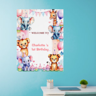 Wild One Cute Animals Balloon Boy 1st Birthday Wall Decal