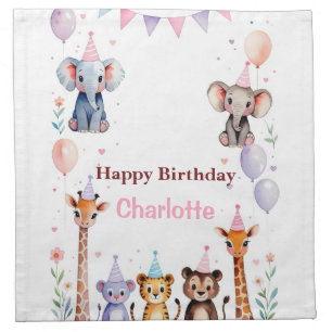 Wild One Cute Animals Balloon girls Birthday Cloth Napkin