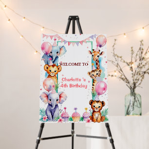 Wild One Cute Animals Balloon girls Birthday Foam Board