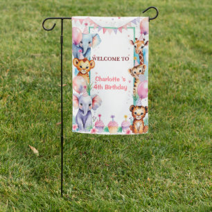 Wild One Cute Animals Balloon girls Birthday Garden Flag