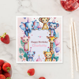 Wild One Cute Animals Balloon girls Birthday Napkins