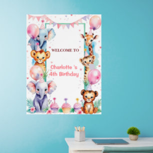Wild One Cute Animals Balloon girls Birthday Wall Decal