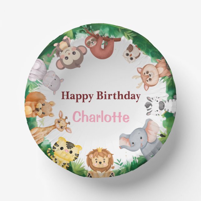 Wild One Cute Animals zoo Birthday party Paper Bowls (Front)