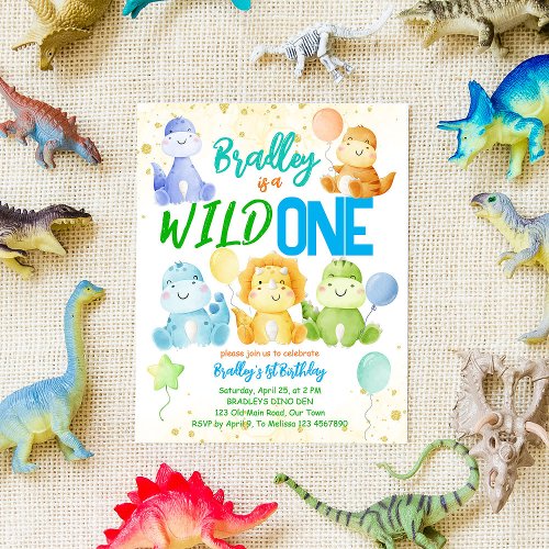 Wild one cute baby dinosaur birthday budget invite