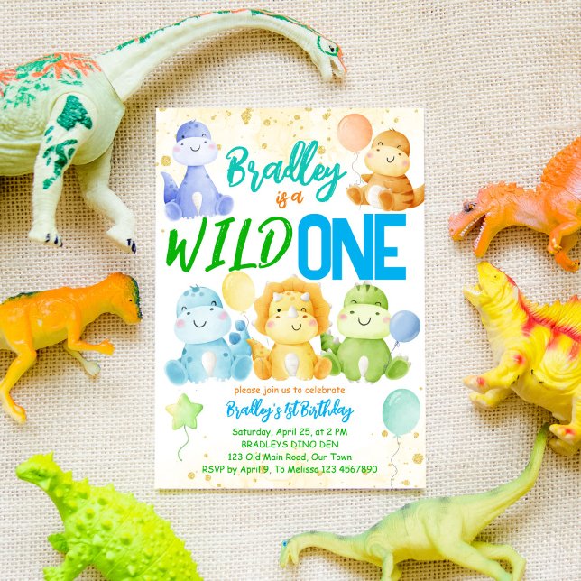 Wild one cute baby dinosaurs 1st birthday invite (Creator Uploaded)
