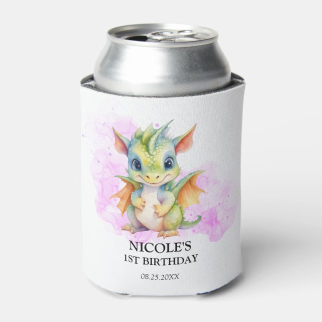 Wild One Cute Baby Dragon Fairytale 1st Birthday Can Cooler (Can Front)