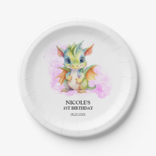 Wild One Cute Baby Dragon Fairytale 1st Birthday Paper Plates