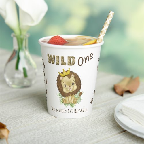 Wild One _ Cute Baby Lion 1st First Birthday Paper Cups