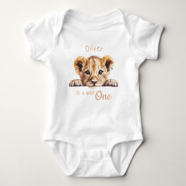 Wild One Cute Baby Lion Personalized Baby Bodysuit (Front)