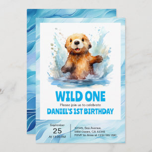 Wild One Cute Baby Sea Otter in Water 1st Birthday Invitation