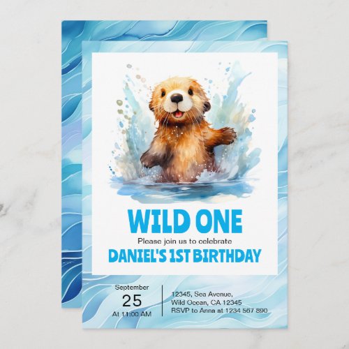 Wild One Cute Baby Sea Otter in Water 1st Birthday Invitation