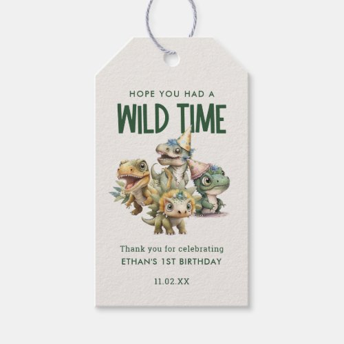 Wild One Cute Dinosaur Birthday Party Favor Gift Tags