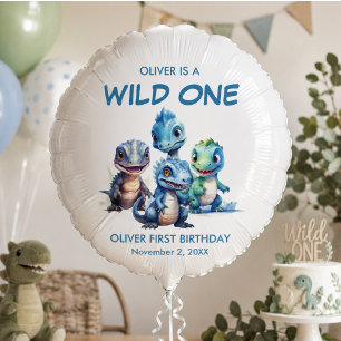 Wild One Cute Dinosaur First Birthday Party Balloon