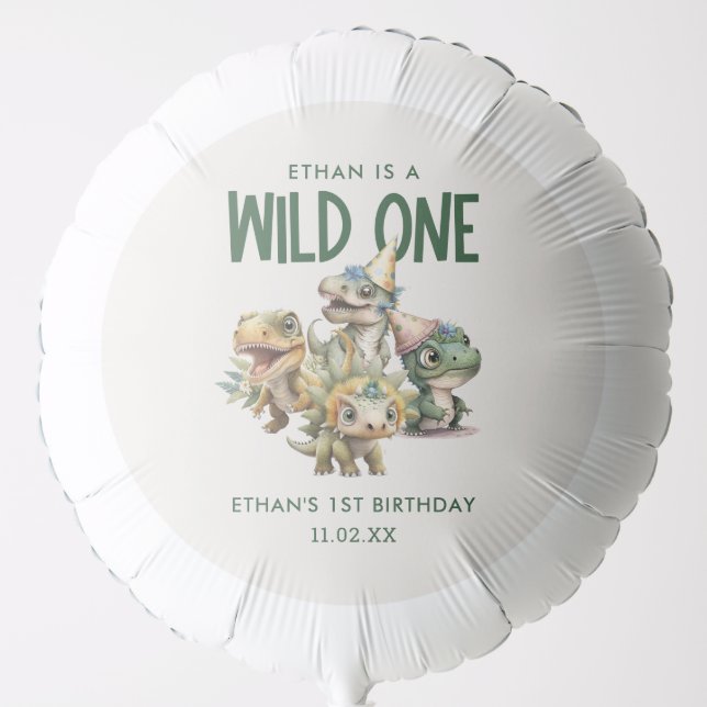 Wild One Cute Dinosaur First Birthday Party Favor Balloon (Front)