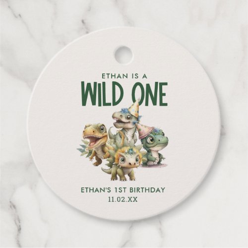 Wild One Cute Dinosaur First Birthday Party Favor Favor Tags